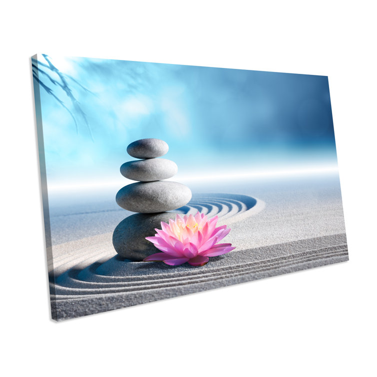 Latitude Run Zen Stone Flower Bathroom - Wrapped Canvas Graphic Art
